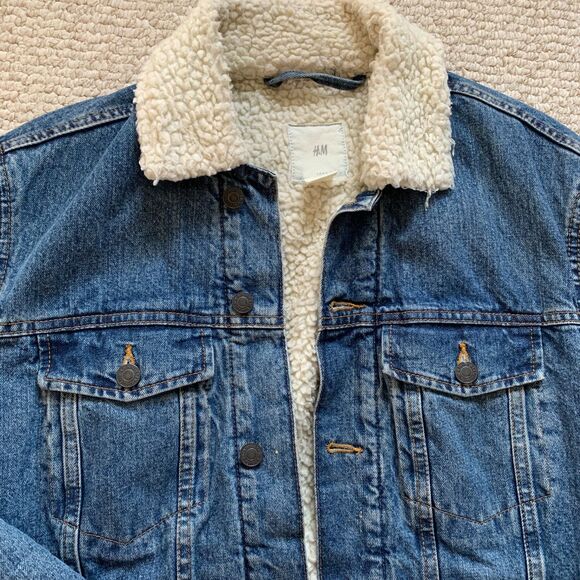 H&M Sherpa Borg Collar Denim Jacket Size S - Picture 2 of 9